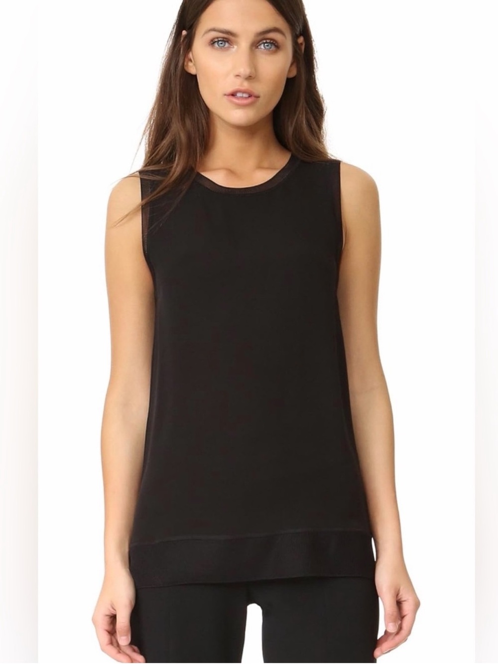 Theory Lewie GGT Combo Silk Sleeveless Blouse Black Shell Top Womens Medium